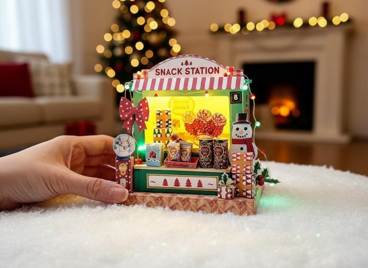 PickScene Christmas Snack Station — DIY Miniature Candy Shop Stand Paper Craft Kit (Printable Holiday Diorama, Digital Download)