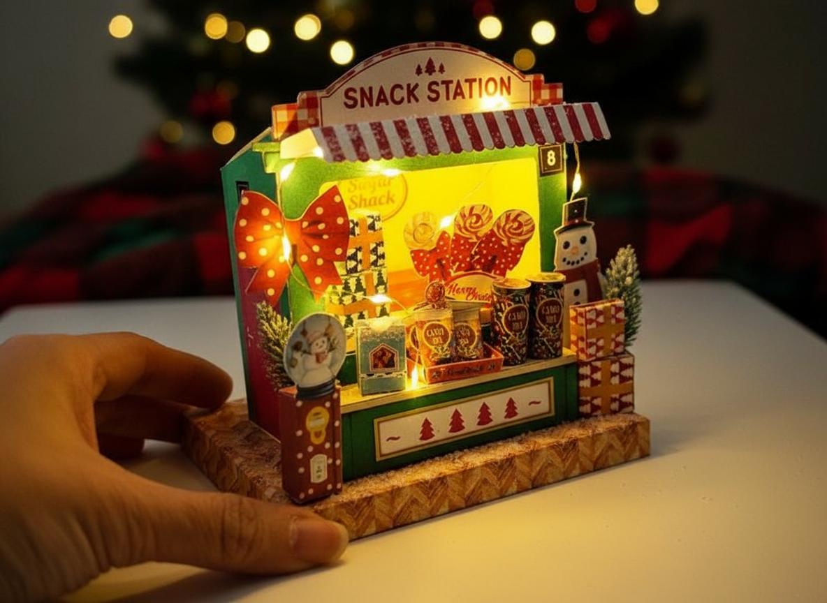 PickScene Christmas Snack Station — DIY Miniature Candy Shop Stand Paper Craft Kit (Printable Holiday Diorama, Digital Download)