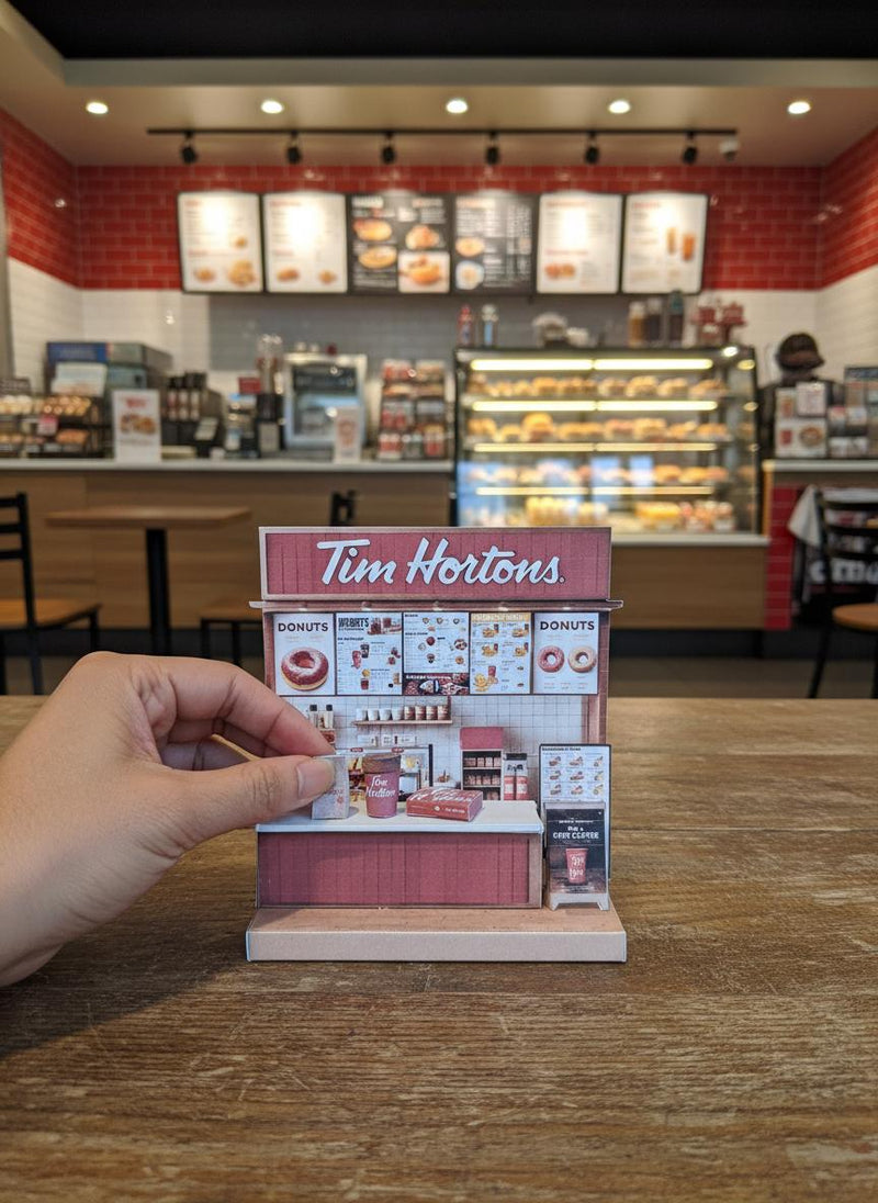 Tim Hortons coffee shop-  DIY scenery miniature craft kit,,coffee cup, donut box, bag
