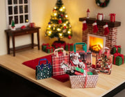 This Christmas Wrapping Paper &amp; Gift Bag Set includes 6 festive wrapping paper designs and 4 coordinating gift bags, perfect for decorating miniature Christmas scenes,