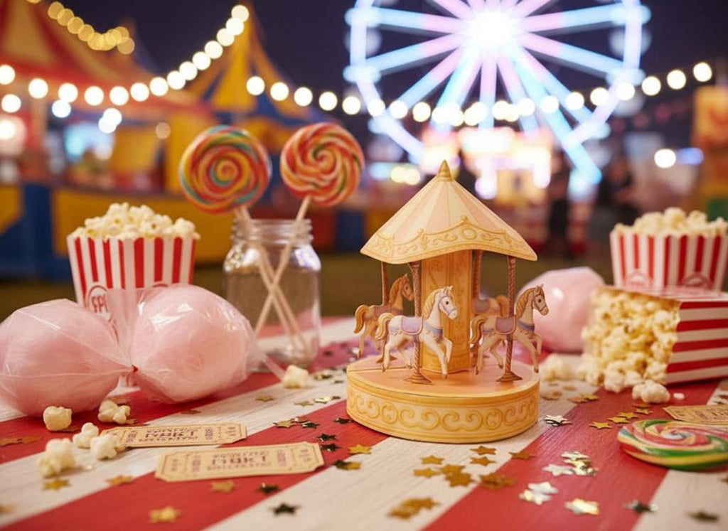 PickScene Golden Fantasy Carousel — Miniature Diorama with Pink & Purple Sky Backdrop