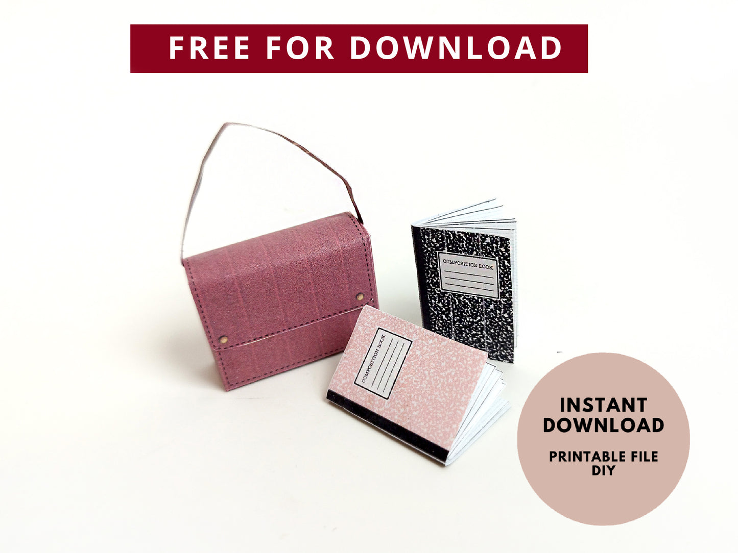 *FREE DOWNLOAD* 1:6 School bag and notebook, DIY miniatures, children project and paper craft