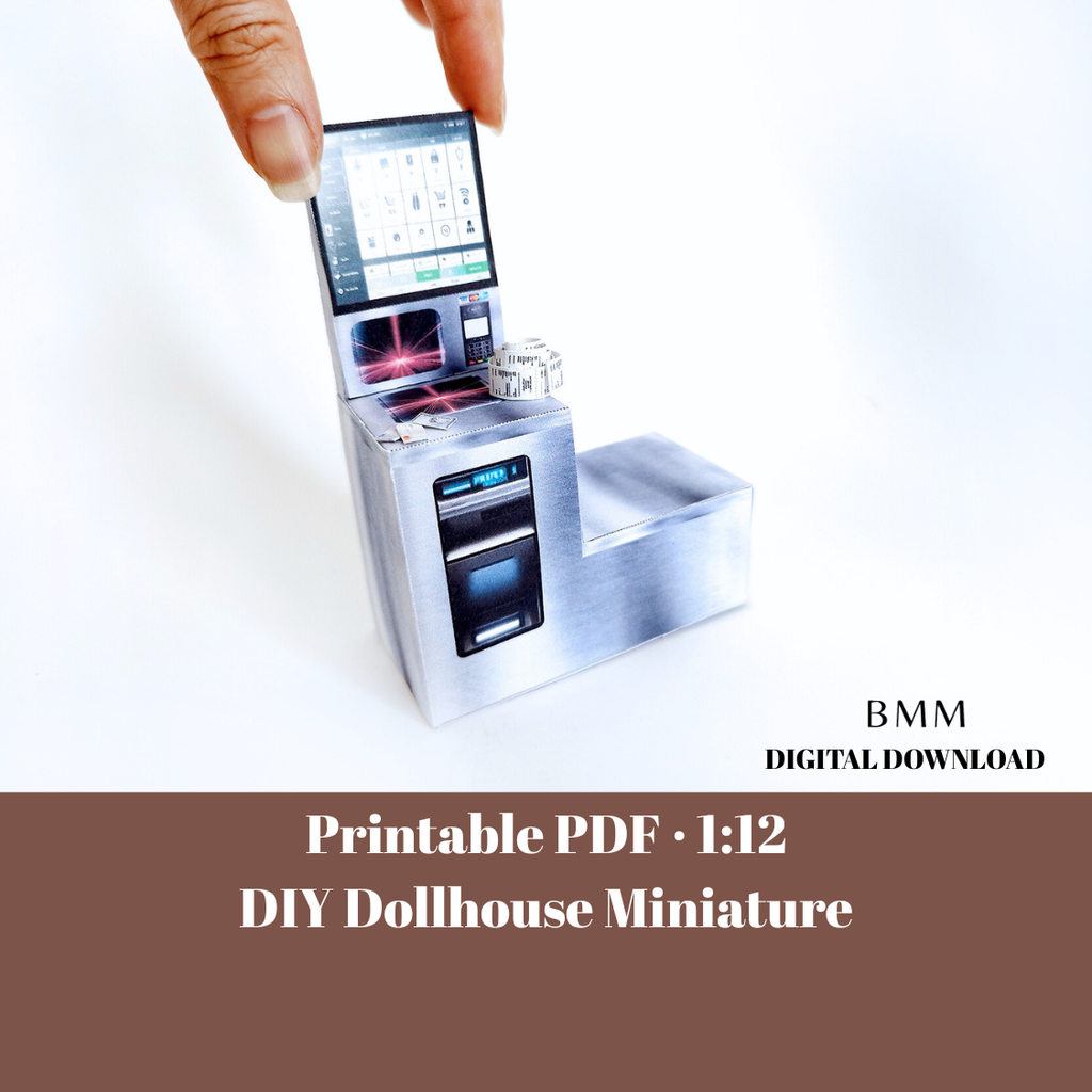 1:12 Self Check out cashier, POS, Supermarket cashier, dollhouse, doll template, DIY