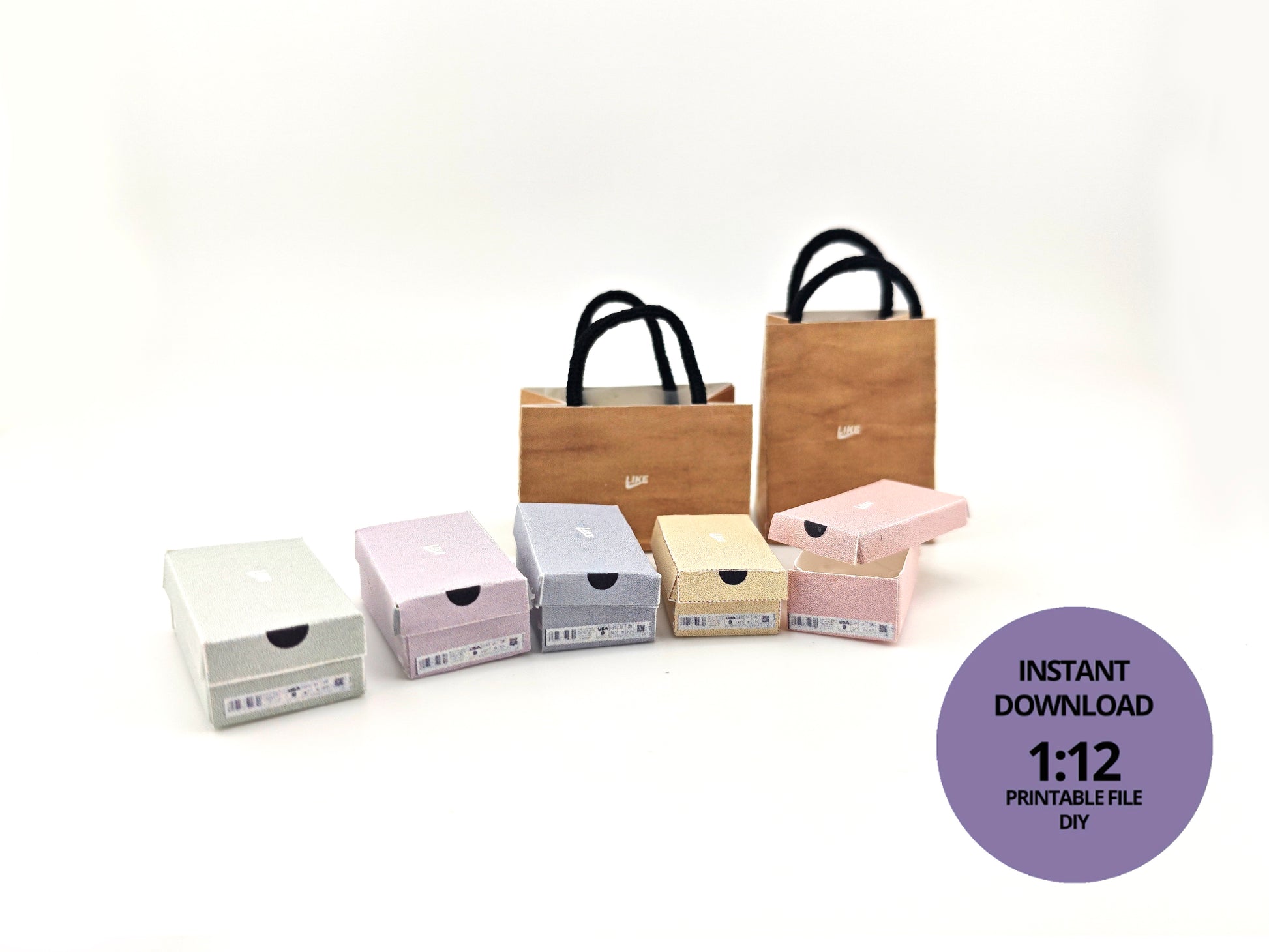1:12 7 styles Open shoes boxes, Containers for Doll sneakers,  shoes, girl room, bedroom, closet, diorama