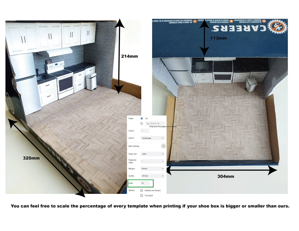 1:12 Kitchen scenes 10 in 1, Sink, refrigerator, stove, Printable Dollhouse furniture, DIY dollhouse, recycle