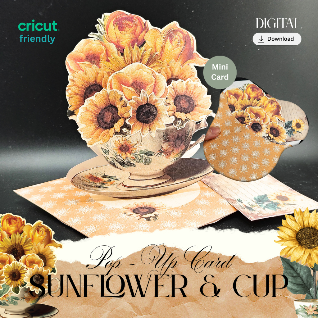 Sunflower Teacup Pop-Up Card – Printable Gift, DIY Decoration (Digital Download)