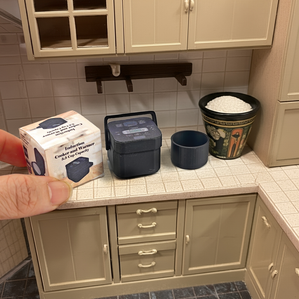 1:12 openable rice cooker and  box, miniatures, kitchen applicants, mini cooking, real cook, 3D printing STL