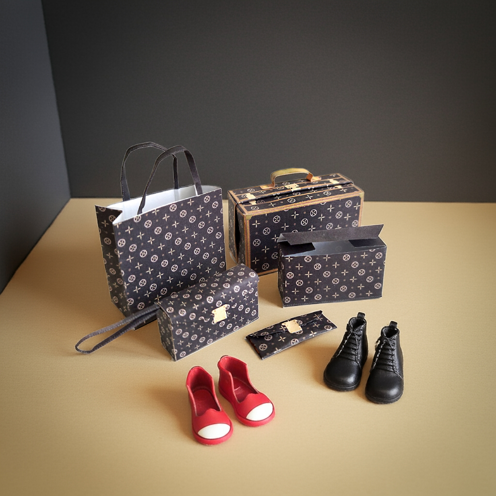 1:6 Luxury brands bags, purse and boxes for dollhouse and department store