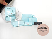Enhance your dollhouse or department store with this 1:6 scale 5-item Sea Blue Purse and Gift Box set in black and sea blue tones. Ideal as a yearly ornament, perfect for stylish miniature displays and collectors