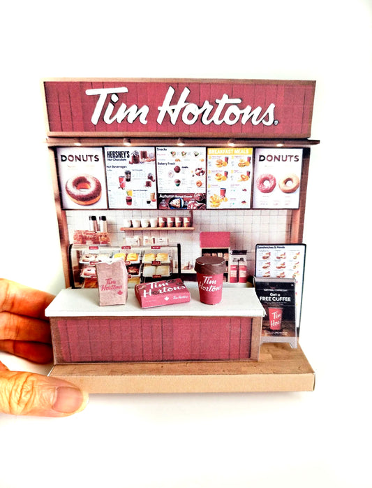 Tim Hortons coffee shop-  DIY scenery miniature craft kit,,coffee cup, donut box, bag