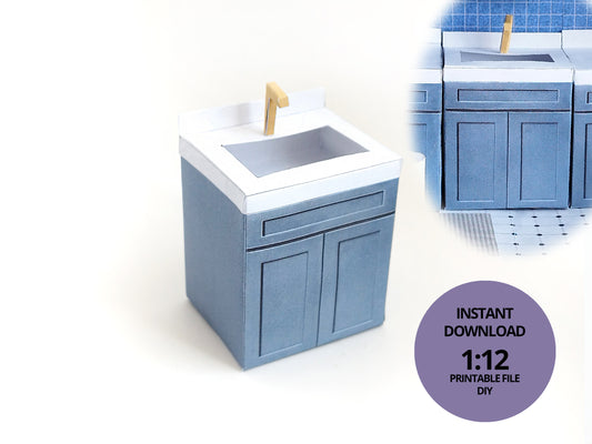 1:12 bathroom sink  - Printable Dollhouse furniture,  DIY, printable miniature template, BMM Shoe Box  Bathroom scenes