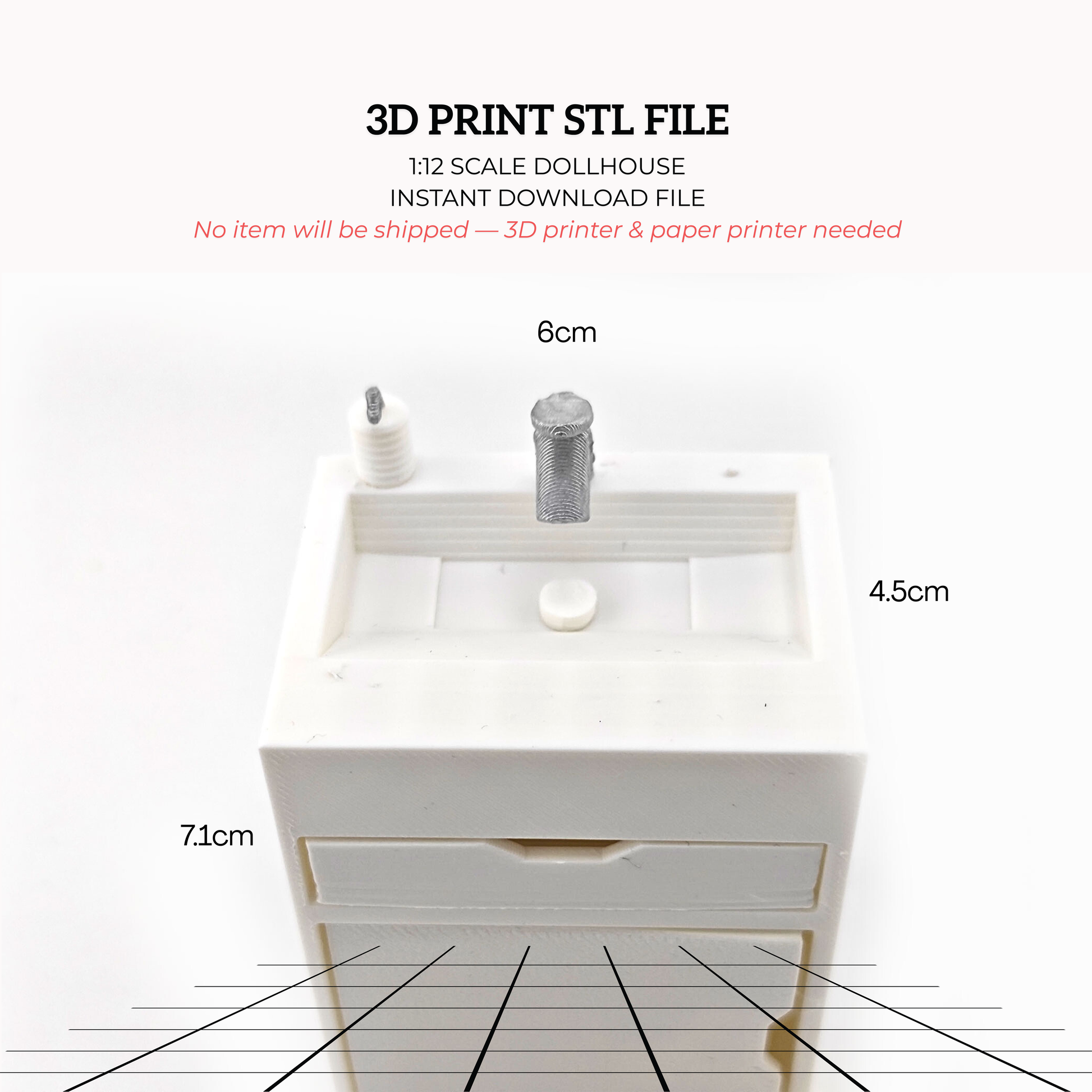 1:12 Toilet Sink STL File | Dollhouse Bathroom, Washroom & Restroom Miniature Diorama