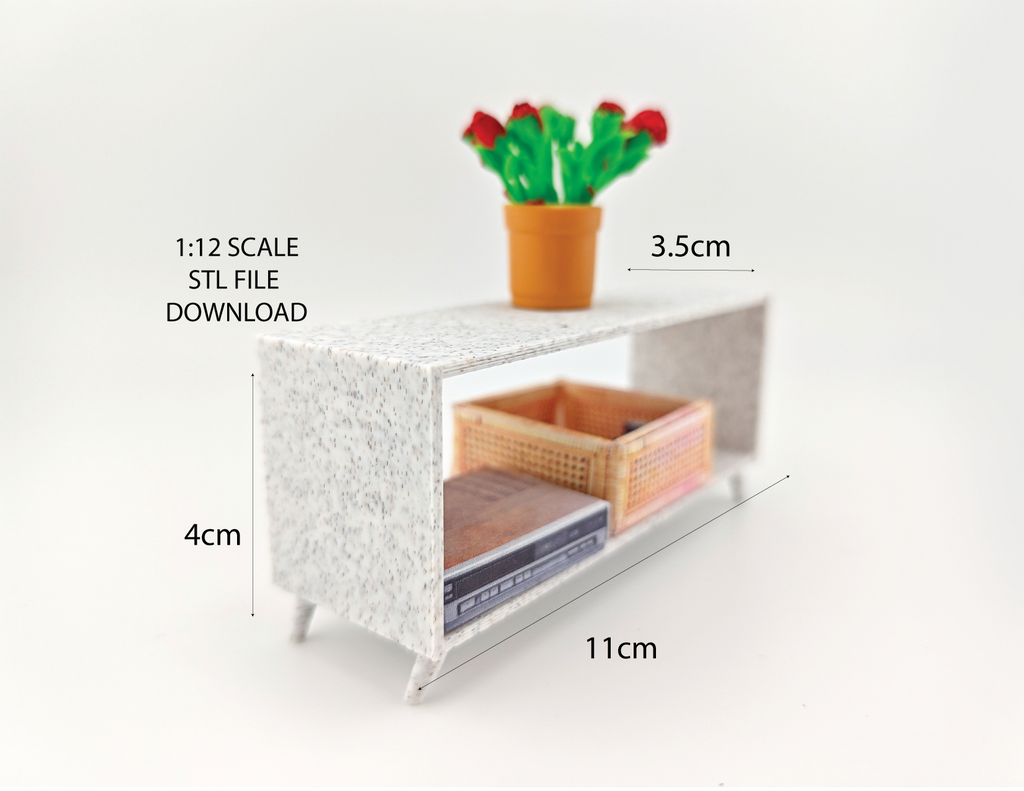 1:12 Simple and modern design TV Stand, dollhouse decoration, applicants, 3D printing STL