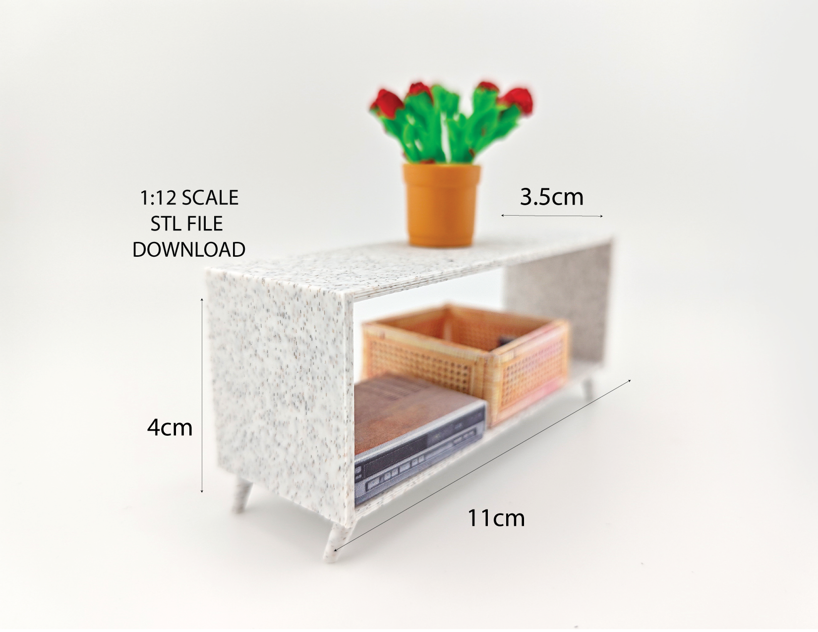 1:12 Simple and modern design TV Stand, dollhouse decoration, applicants, 3D printing STL