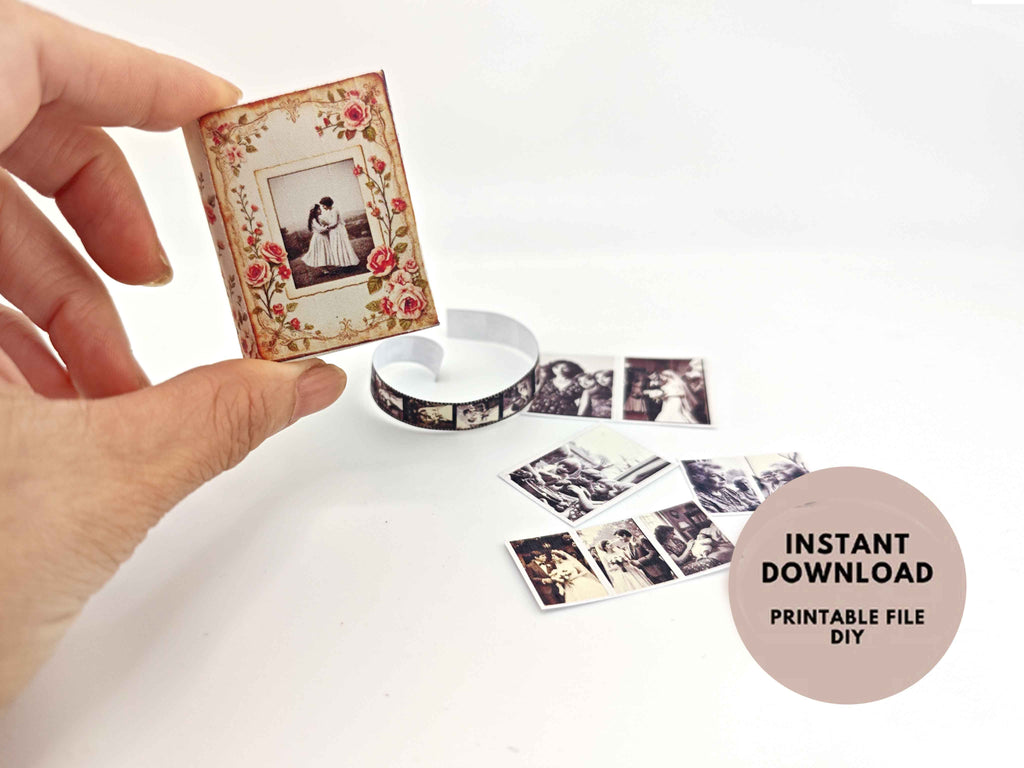 1:6 Grandma’s Life Photo Album — Vintage Miniature Book with Film Photos for Dollhouse Display