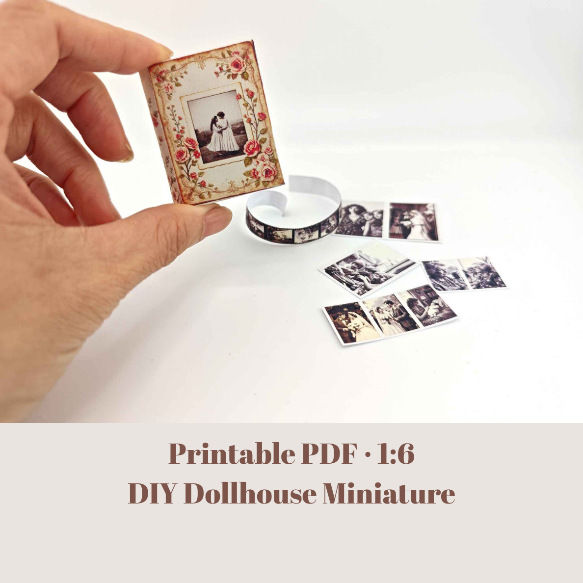 1:6 Grandma’s Life Photo Album — Vintage Miniature Book with Film Photos for Dollhouse Display