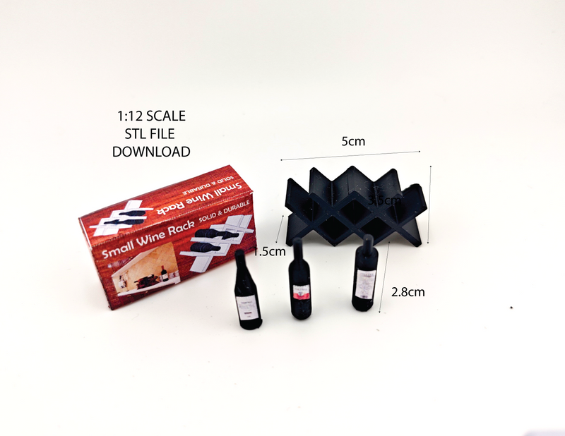 Wine rack holder, Countertop Display Racks for mini kitchen, bar and decoration. STL file for 1:12 dollhouse accessories, sticker included