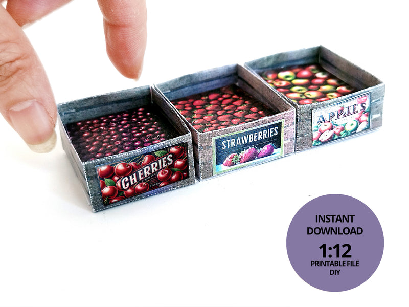 1:12 Scale Wooden Fruit Boxes, Doll Market Printable Template (PDF)