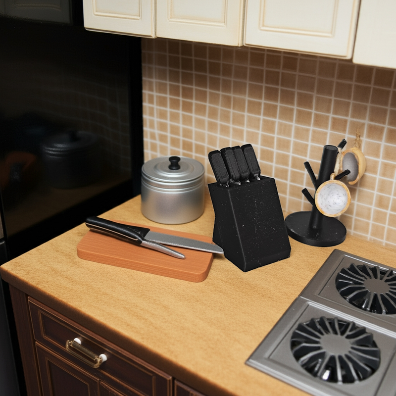 1:12 Miniature Knife Set with Block – Dollhouse Kitchen STL (3D Printing)