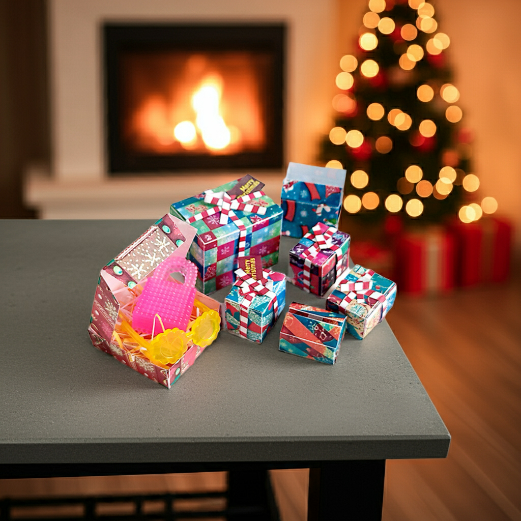 Printable 1:6 Scale Christmas Gift Boxes - DIY Dollhouse Miniature (PDF Download)