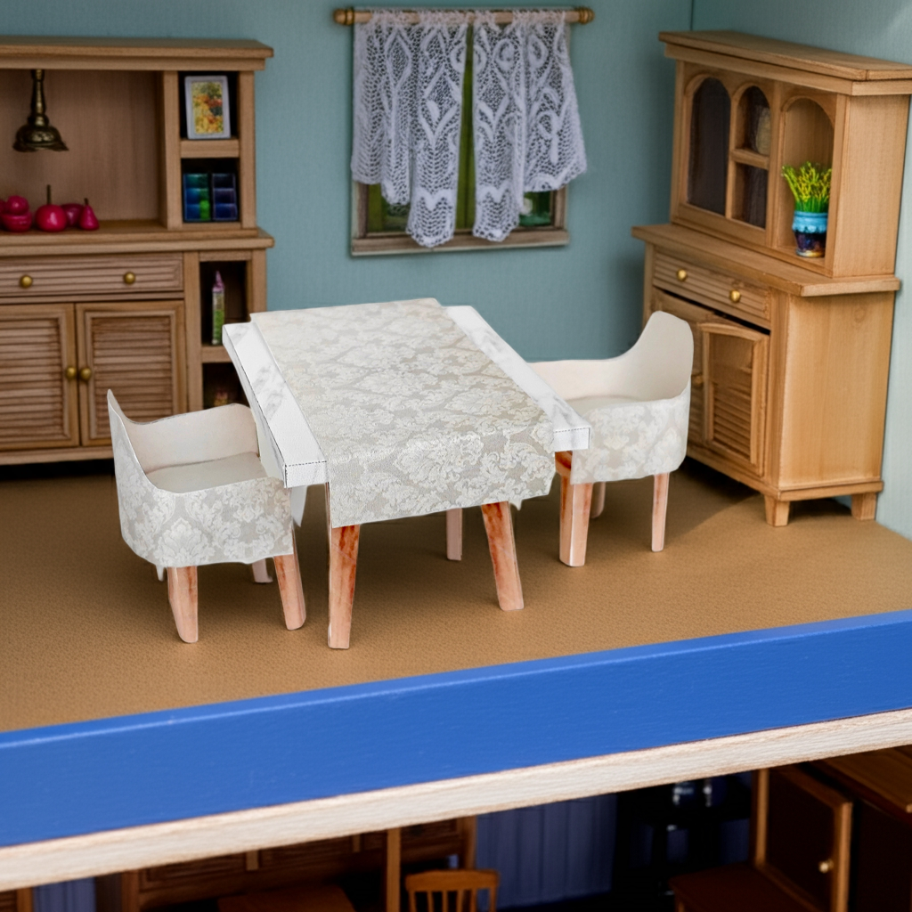 1:12 Dining Living room Table and Chair - Affordable Printable Dollhouse furniture,  DIY, miniature template, BMM shoesbox miniature